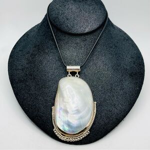 Large Baroque Mother of Pearl Sterling Silver Pendant Necklace